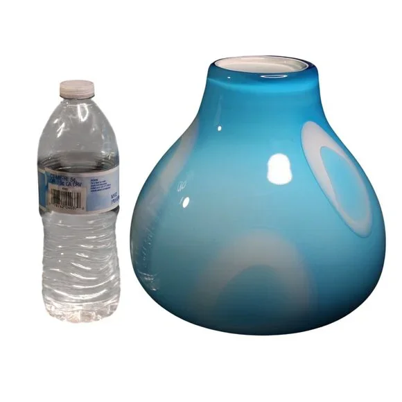 Studio Art Glass MCM Hand Blown Blue White Geometric Home Office Decor Modern - Picture 2 of 11